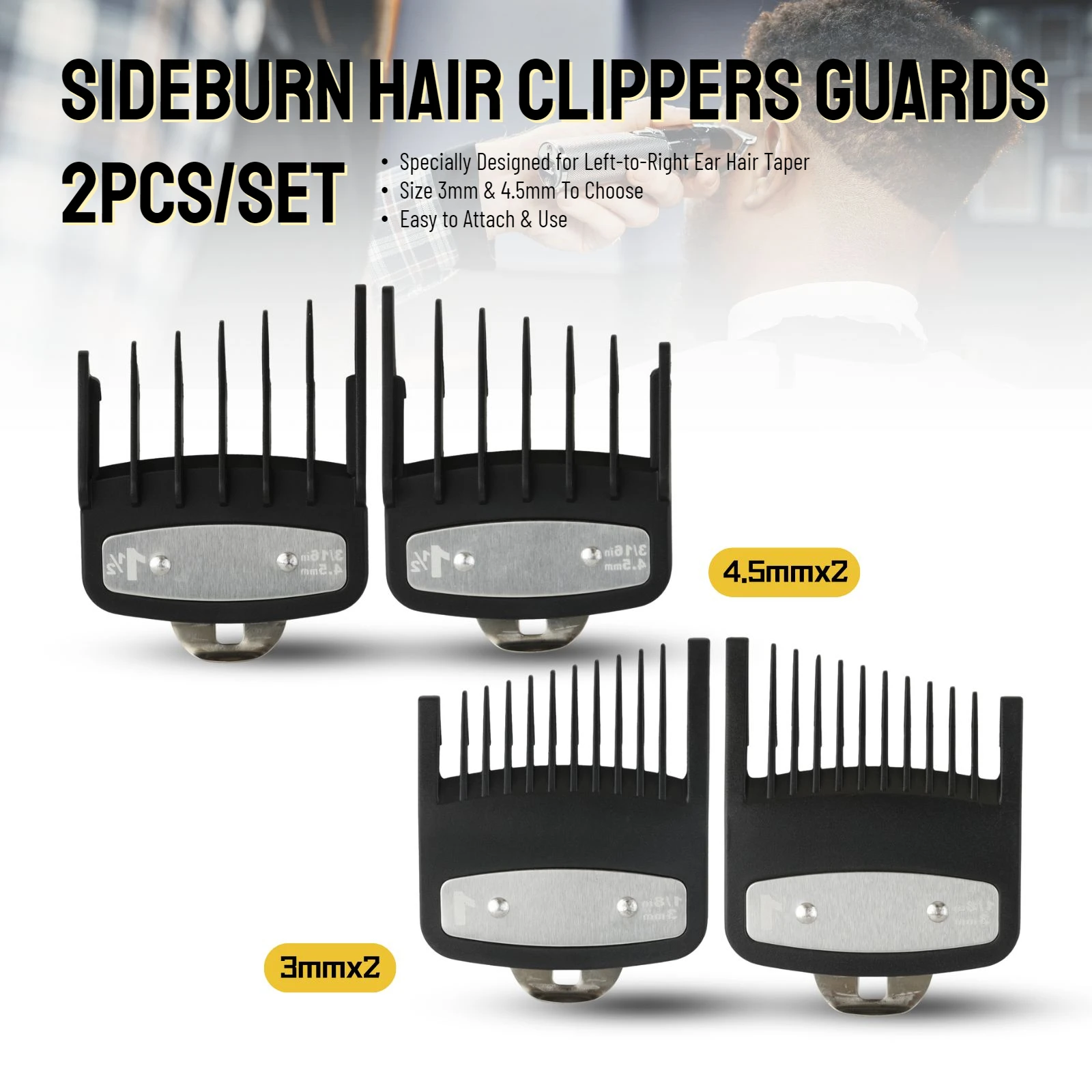 2Pcs Professional Sideburns Barber Haircut Guide Comb Hair Clipper Limit Combs Trimmer Guards Attachment Styling Tools 3mm/4.5mm