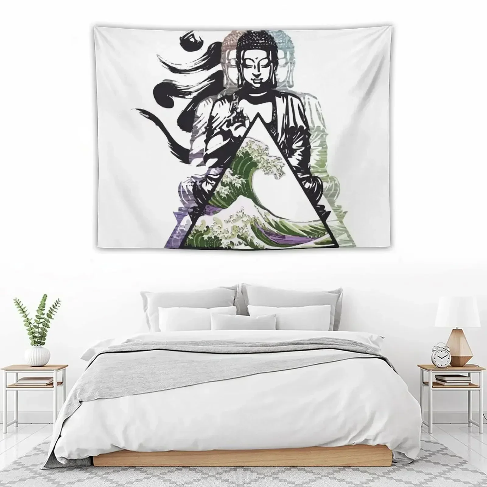 Boeddha vaporwave Japans geïnspireerd digitaal kunstwerk Tapestry Anime Decor Paddestoel Wallpaper Tapestry