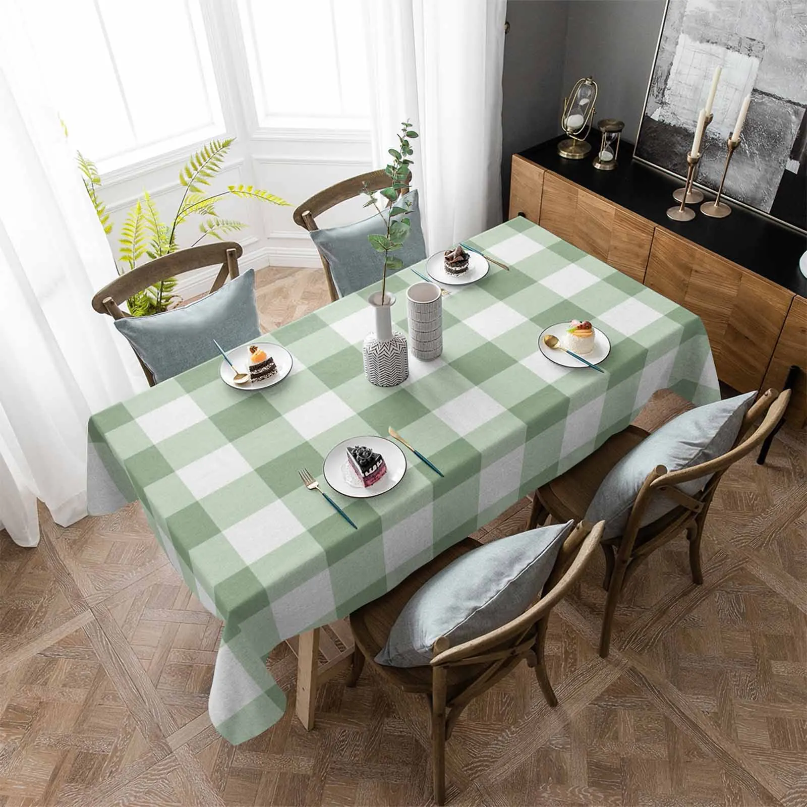 Green Plaid Pastoral Style Waterproof Tablecloth Party Decorations Supplies Rectangle Table Cloth for Kitchen Table Decor