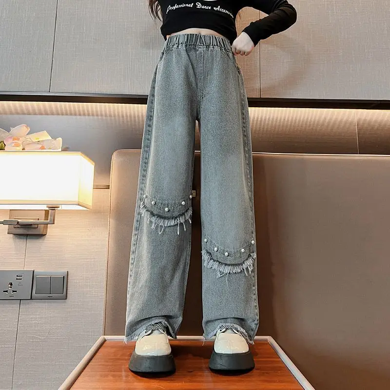 

Свободные прямые джинсы в корейском стиле для девочек-подростков, повседневные джинсовые брюки на весну и осень