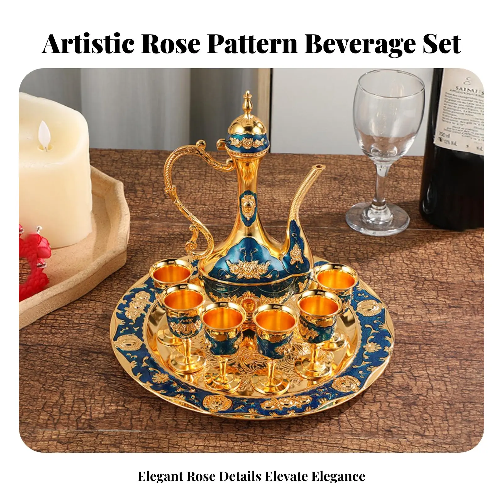8 Pieces Vintage Metal Drinks Set Luxury Design European Design Vintage Drink Set Home Decoration for Party, Hotel