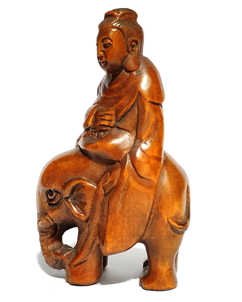 

Y6590 - 2" Hand Carved Japanese Boxwood Netsuke Figurine Carving : Immortal on Elephant