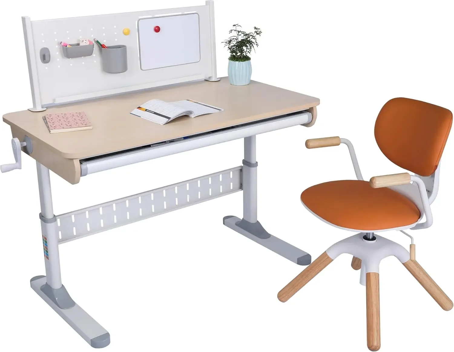

Height Adjustable Study Desk 43" with Drawer & Chair (Desk and Chair Bundle – KD Series Orange)