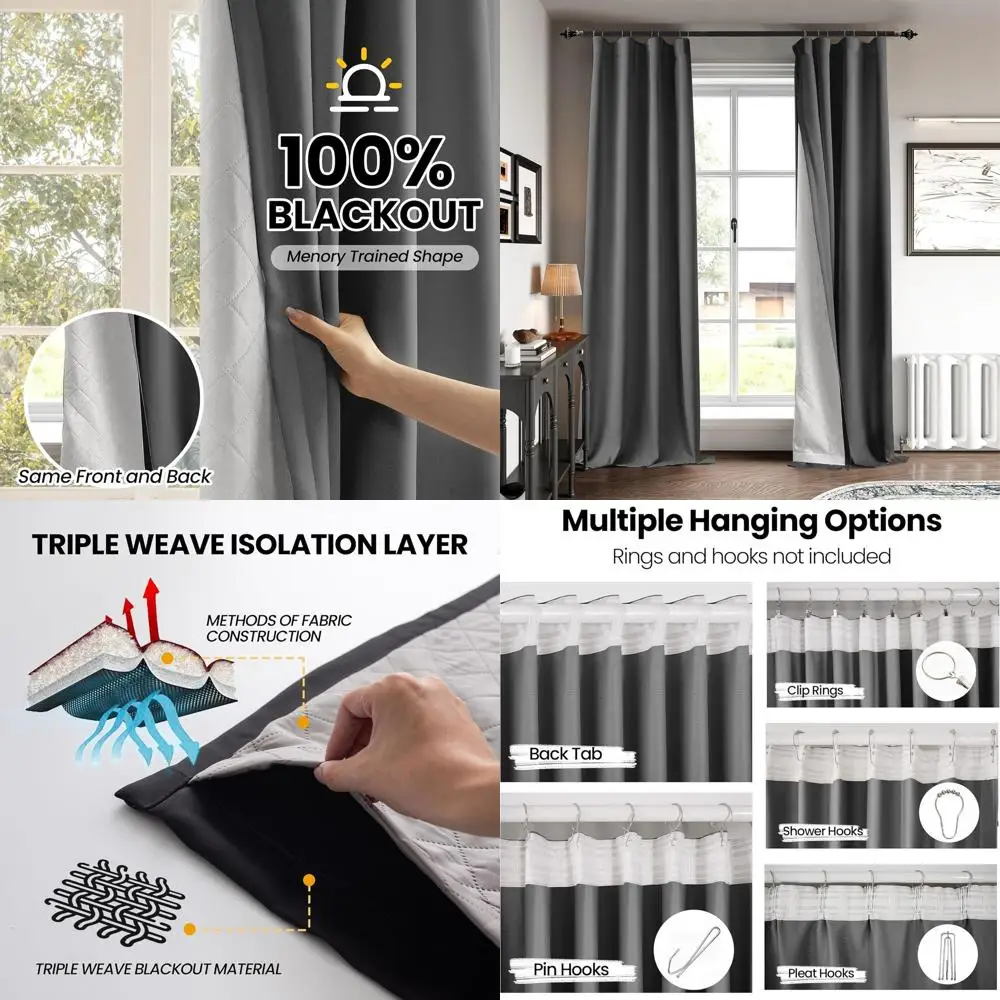 

Gray 50x84 Inch 3-in-1 Blackout Curtain with Thermal & Soundproofing, Back Tab Design for Home Privacy