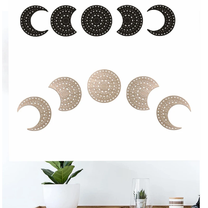 Nordic Full Moon Phase Wood Wall Decoration Ins Screen Wall Bedside Decoration Dropship