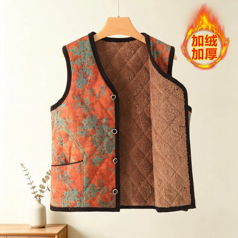 Autumn and winter plus Size print with plush Vest Top Sleeveless Jacket for Middle-Aged Mothers Vest casual Outerwear - view 3