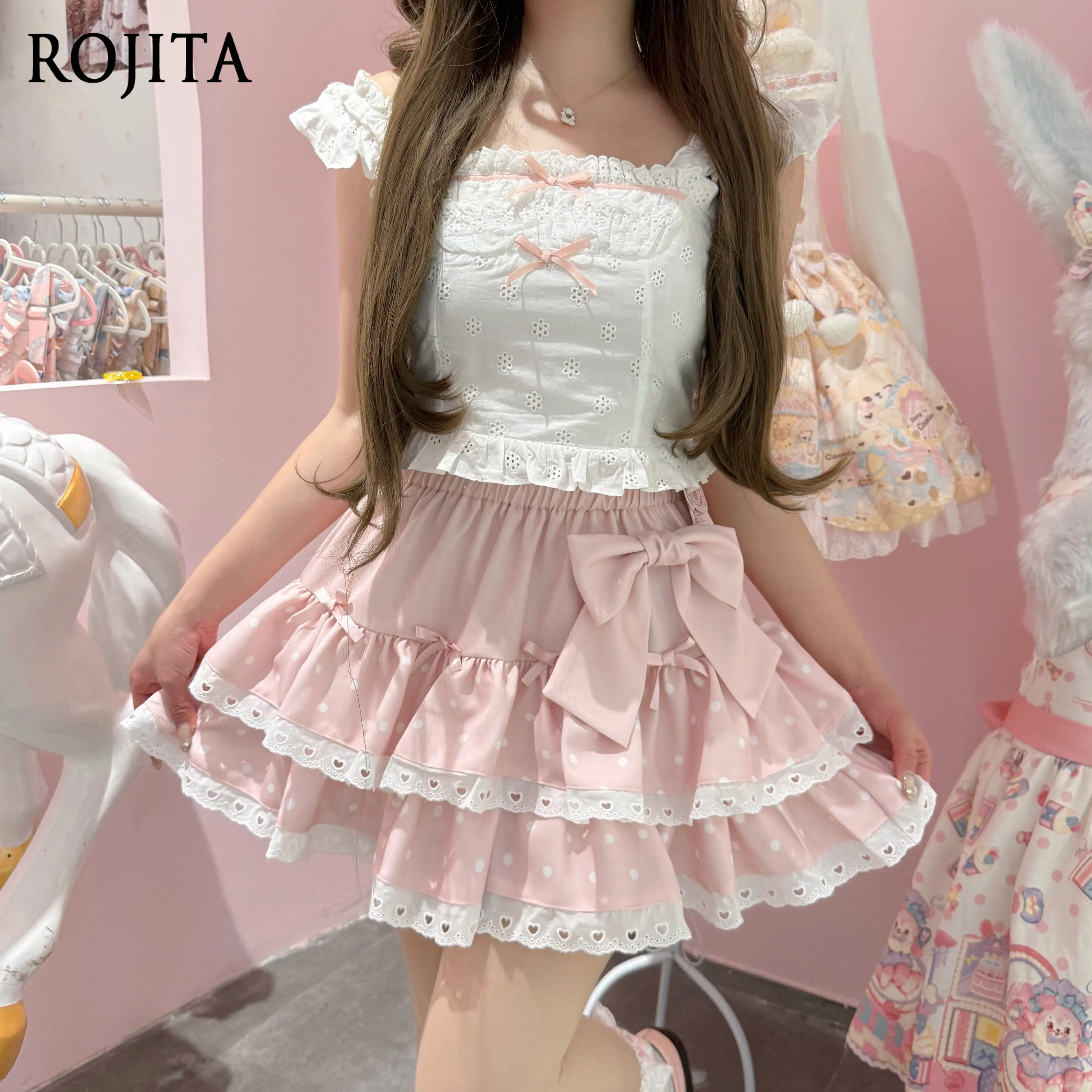 

Women's Kawaii Polka Dot Tiered Mini Skirt Small Cake Short Skirt Original Lace Soft Girl A-word Versatile Fluffy Skirt