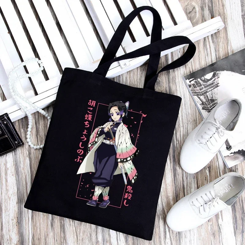 Demon Slayer Kimetsu No Yaiba Kamado Tanjirou Handbags Shoulder Bags Casual Shopping Handbag Women Elegant Canvas Tote Bags