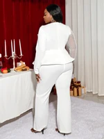 Women Plus Size Elegant Jumpsuit White Beaded Long Sleeve Tunics Wide Leg One Piece Outfits Rompers Curvy Ladies Chic Clothes - Image 2