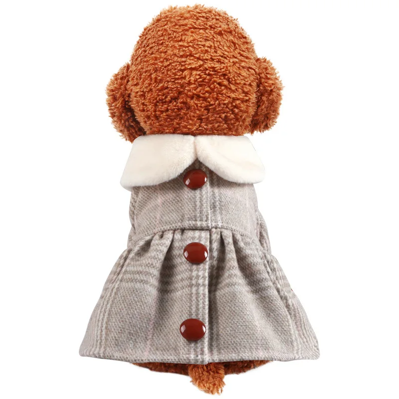 Pet Dog Cat Clothes Warm Winter Puppy Dress Chocolate Beans Tweed Skirt Cute Dog Clothes Sweater For Small Dog Clothes Costumes