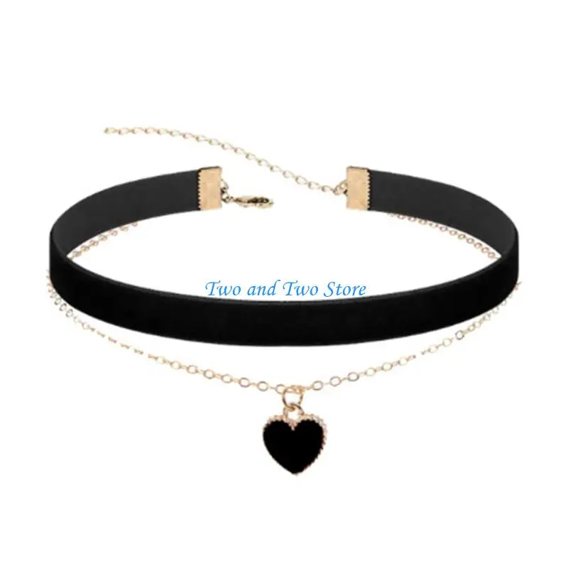 HX6F Lightweight Adjustable Black Fabric Necklaces Set Of 2 Layering Jewelry Perfect For Casual Or Formal Occasions