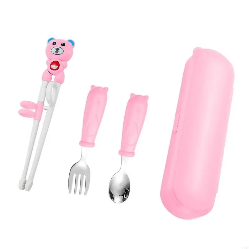 G92C Cartoon Animal Chopsticks Stainless Steel Spoon Fork Set For Kids Daily Use