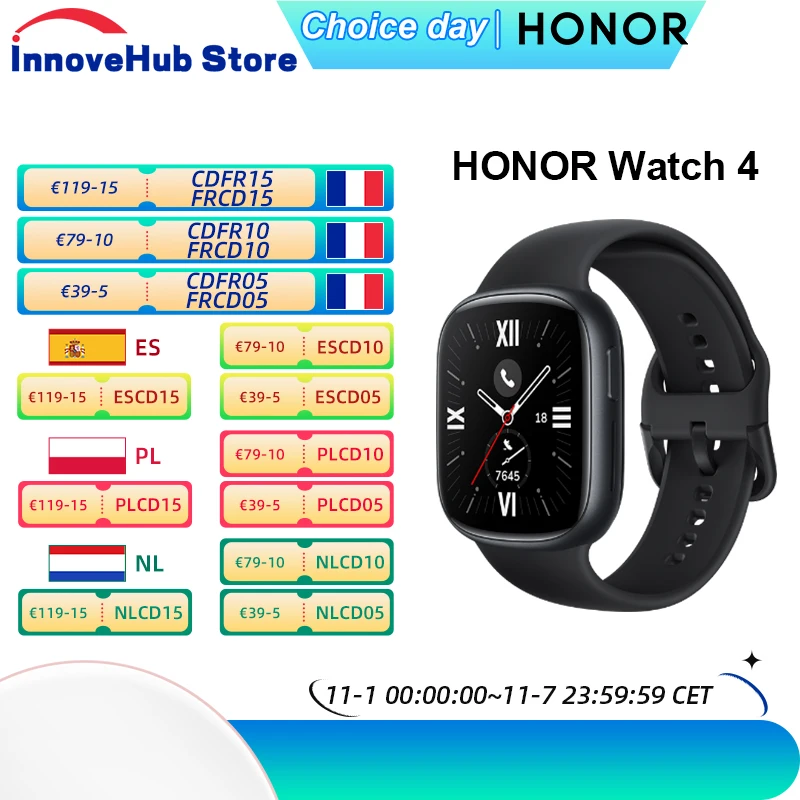 Global Version HONOR Watch 4 Smart Watch 5ATM Blood Oxygen Monitor BT5.2 GPS Bluetooth 5.2 Up to 14 Days Long Battery