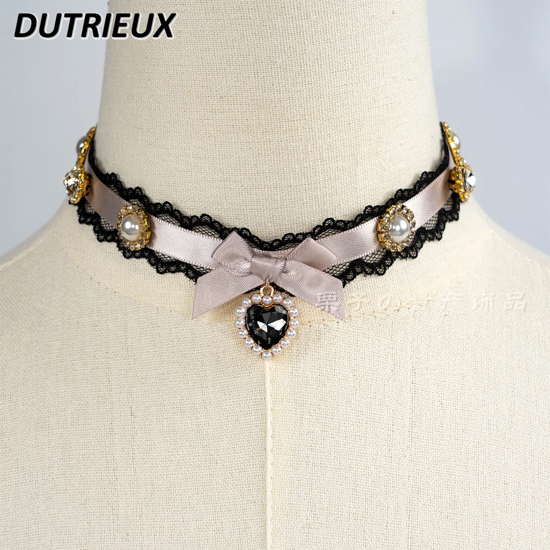 Mine Series Mass-produced Choker Heavy Industry Pearl Rhinestone Gemstone Collar Lolita Necklace Collarbone Chain Necklaces