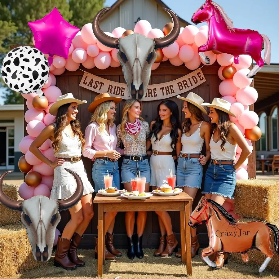 4개입 서부 롱혼 소 풍선 카우보이 롱혼 포일 풍선 카우걸 파티 목장 생일 라스트 로데오 배첼러레트 파티용