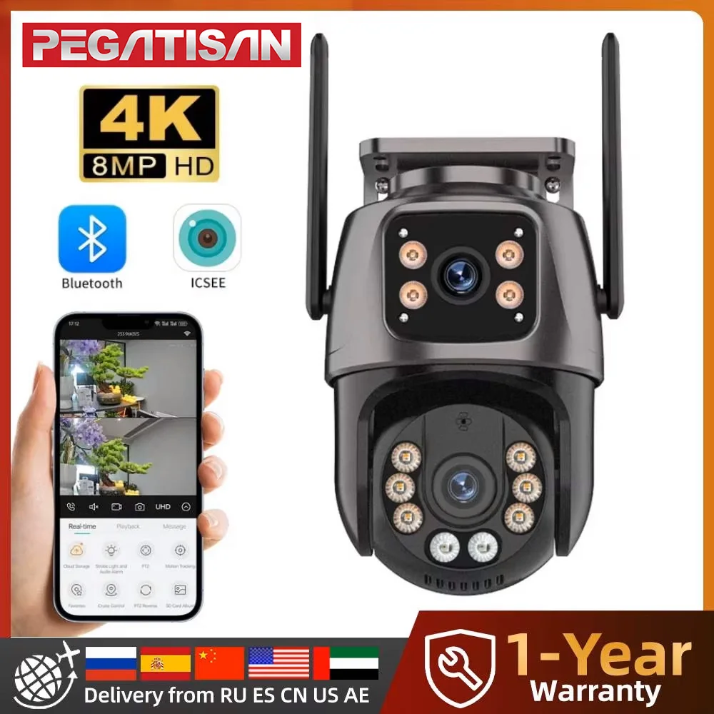 pegatah-4k-デュアルレンズ屋外-ptz-カメラ、ai-自動追跡機能付き、8mp-hd-wi-fi-ip-cctv、デュアルスクリーン、双方向音声、icsee-p2p