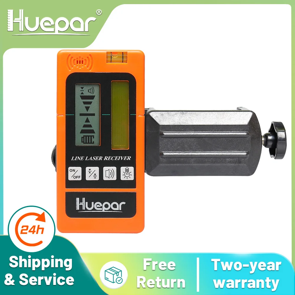 Huepar LR-5RG Dual LCD Display Laser Detector Receiver Orange Color Laser Detector For Pulse Mode Huepar Cross Line Laser Level