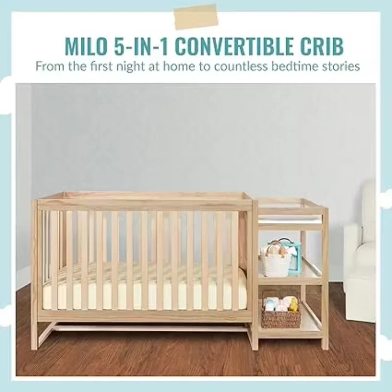 Wholesale High Quality 5-in-1 Convertible Crib and Changing Table with Free Changing Pad in Vintage White Oak