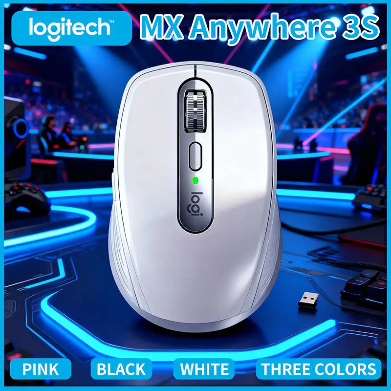 Ergonomic Logitech MX Anywhere 3S Mouse - 8K DPI, Hyper-Scroll, Silent Click, 3-Device Connect, USB-C Charge for Travel