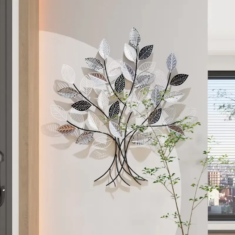 Modern Simple Iron Plant Pendant Creative 3D Abstract Wall Hanging for Entrance TV Background Metal Decor
