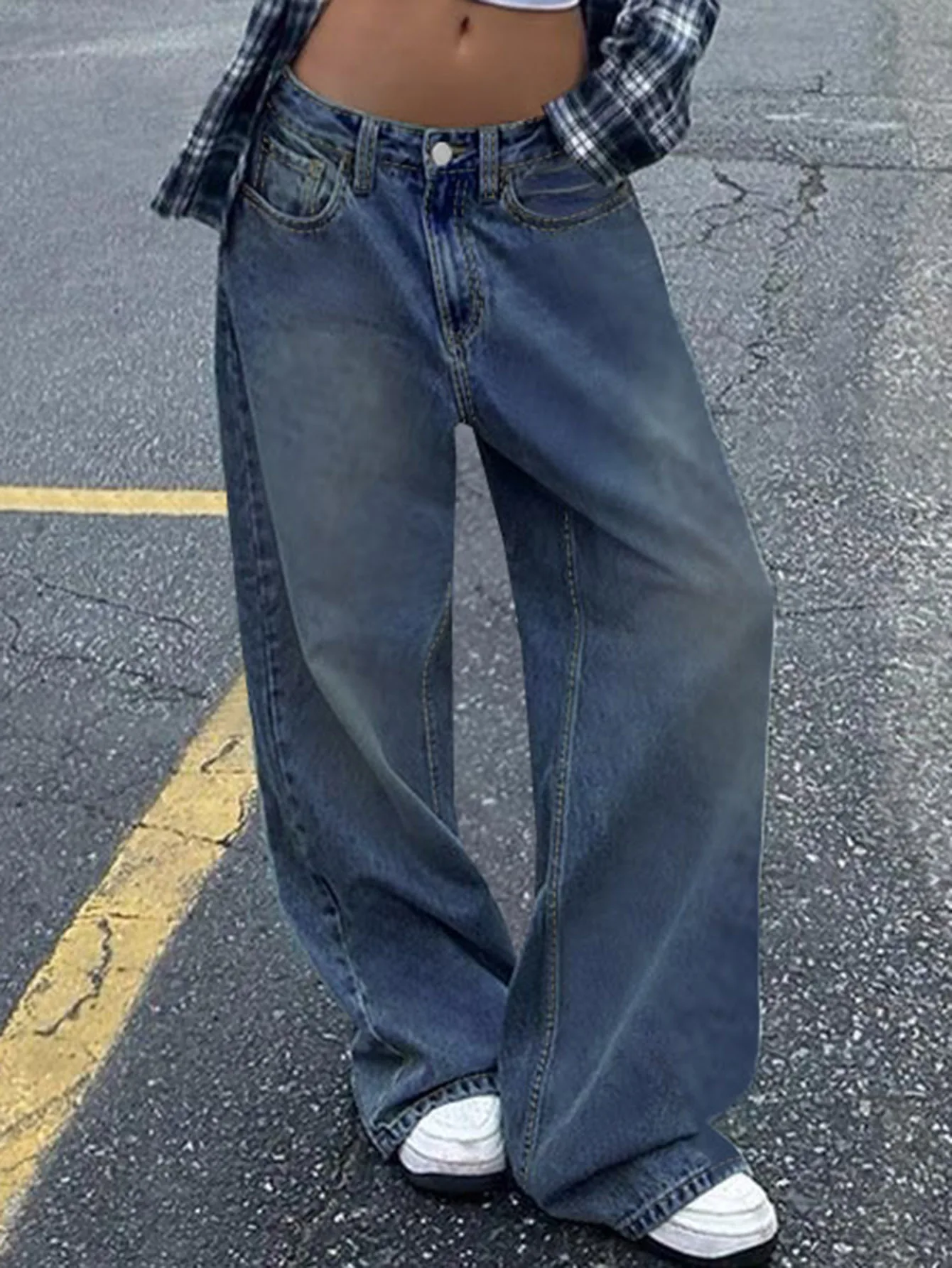 

Korean Reviews Y2k Jeans Low Waist Baggy Jeans for Women 2025 Spring Summer Retro Loose Blue Washed Wide Leg Pants