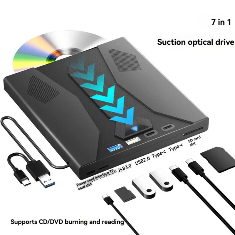 Top Deals Universal 7 In 1 USB 3.0 Type C External DVD And CD Optical Drive, Player/Burner For Windows PC Laptop - Image 4