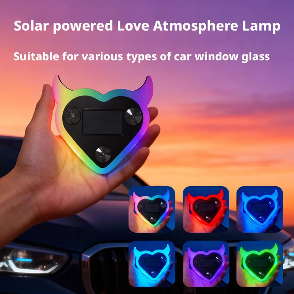 Solar Energy Car LED Window Lights Heart Atmosphere Lights Popular Devil Car Interior Modification Neon USB Decoration Lights