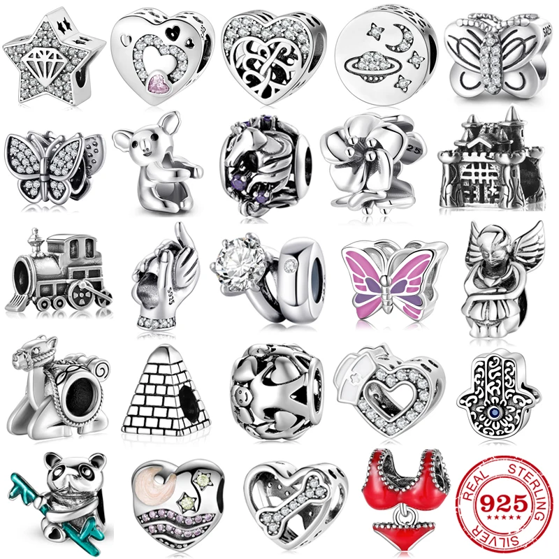 100% Authentic 925 Sterling Silver Beads Unicorn Butterfly Koala Bikini Ring Charms for Jewelry Making Silver Original Bracelet