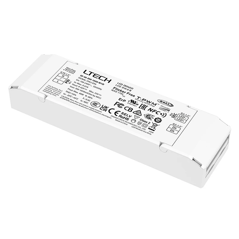 12W 100-500mA 20W 100-700mA 30W 200m-800mA 40W 300mA-1050mA NFC CC DALI DT6 Led Driver LTECH Dimming Driver Lighting Transformer