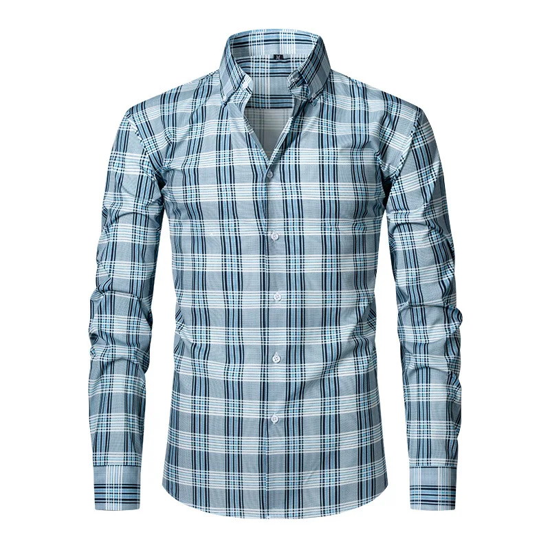 Men's Plaid Shirt Long Sleeve Button Down Business Casual Plus Size Shirt Fashion Checked Dress Shirt for Men Work Daily Wear