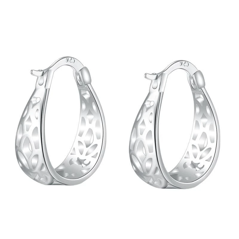 DOTEFFIL-925 Sterling Silver Hollow Hoop Earring para Mulheres, Charme Geométrico, Festa de Noivado, Casamento, Jóias Presente