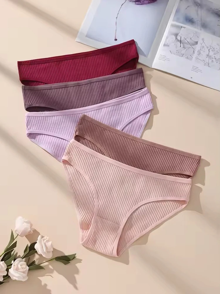 Celana Dalam Wanita 5 Buah/Set Celana Dalam Bergaris Pakaian Dalam Wanita Celana Dalam Katun Pinggang Rendah Celana Dalam Wanita Seksi Lingerie Wanita Lembut S-XXL