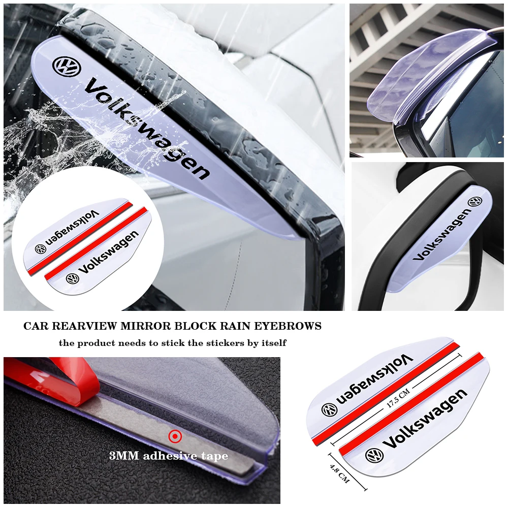 

2Pcs Car Rear View Mirror Sticker Rain Eyebrow Auto Side Mirror Rain Proof Cover For VW Golf Passat Touran Beetle Jetta Polo