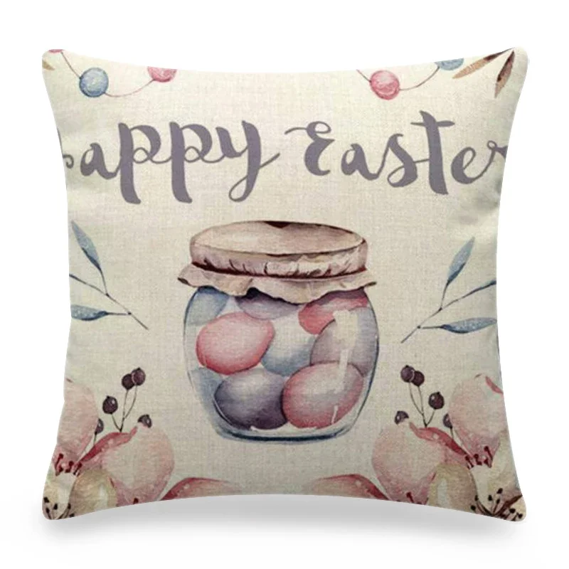 Easter Decor Pillow Covers 45x45cm Cartoon Bunny Eggs Printed Cushion Cover Spring Holiday Party Decorative Pillowcase for Couch