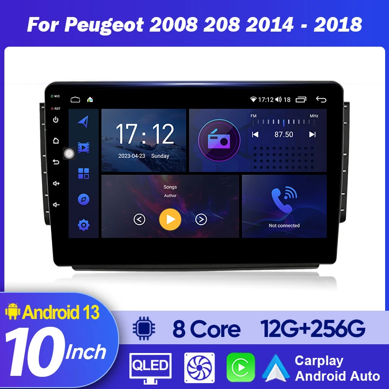QSZN 10 Inch Android Car Radio For Peugeot 2008 208 2014 - 2018 Touch Screen Carplay Multimedia Video Player 2Din Navigation