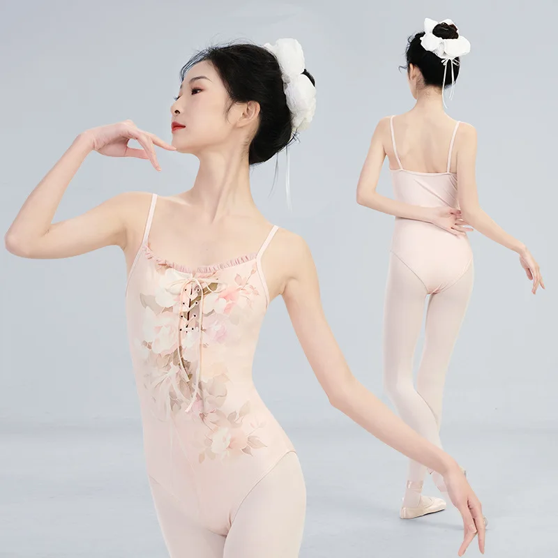 

Женский балетный костюм для йоги по индивидуальному заказу, женский танцевальный костюм с принтом на подтяжках, тренировочный гимнастический купальник, юбка-пачка