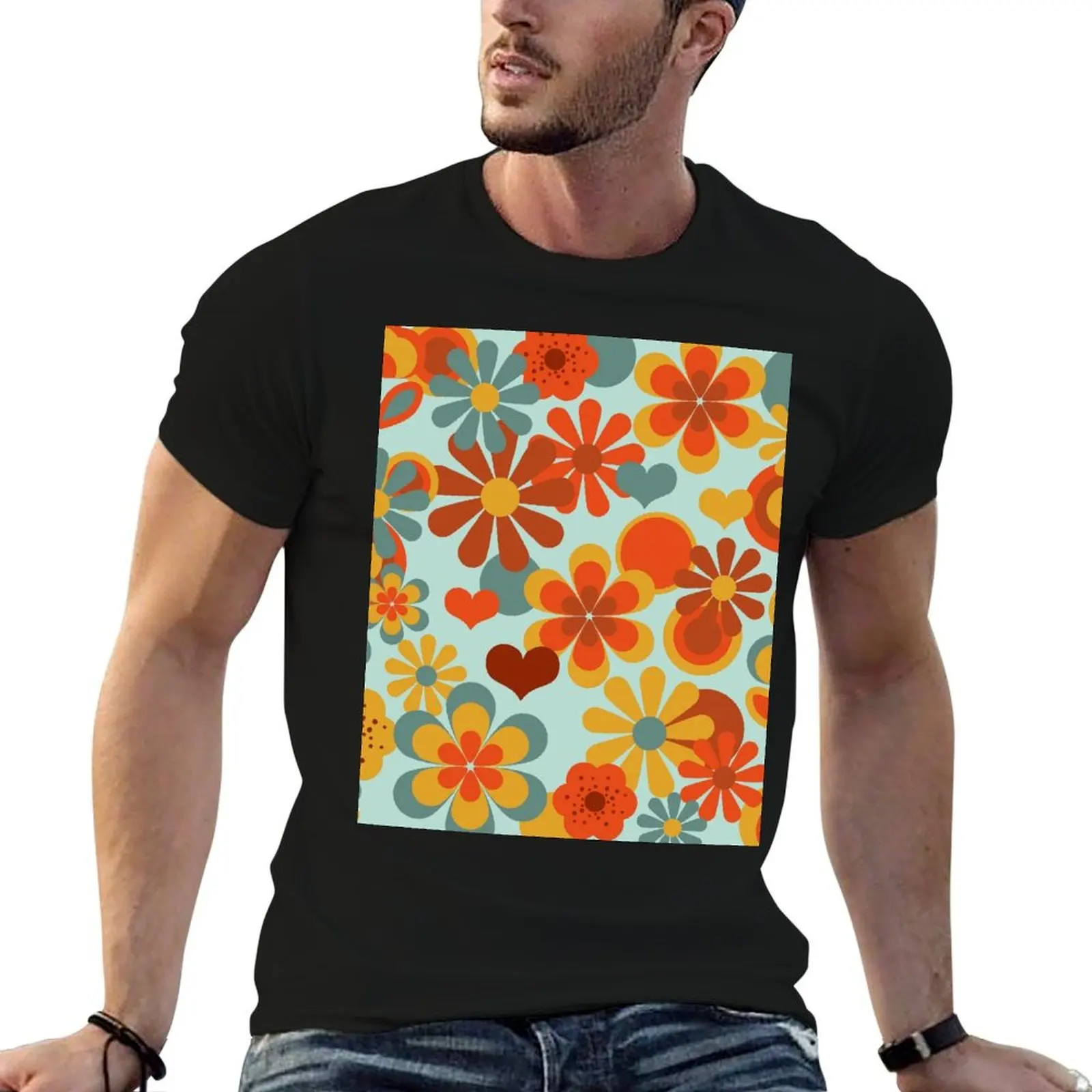 70's Flower Power T-Shirt graphic tee shirt graphics oversized t shirt men