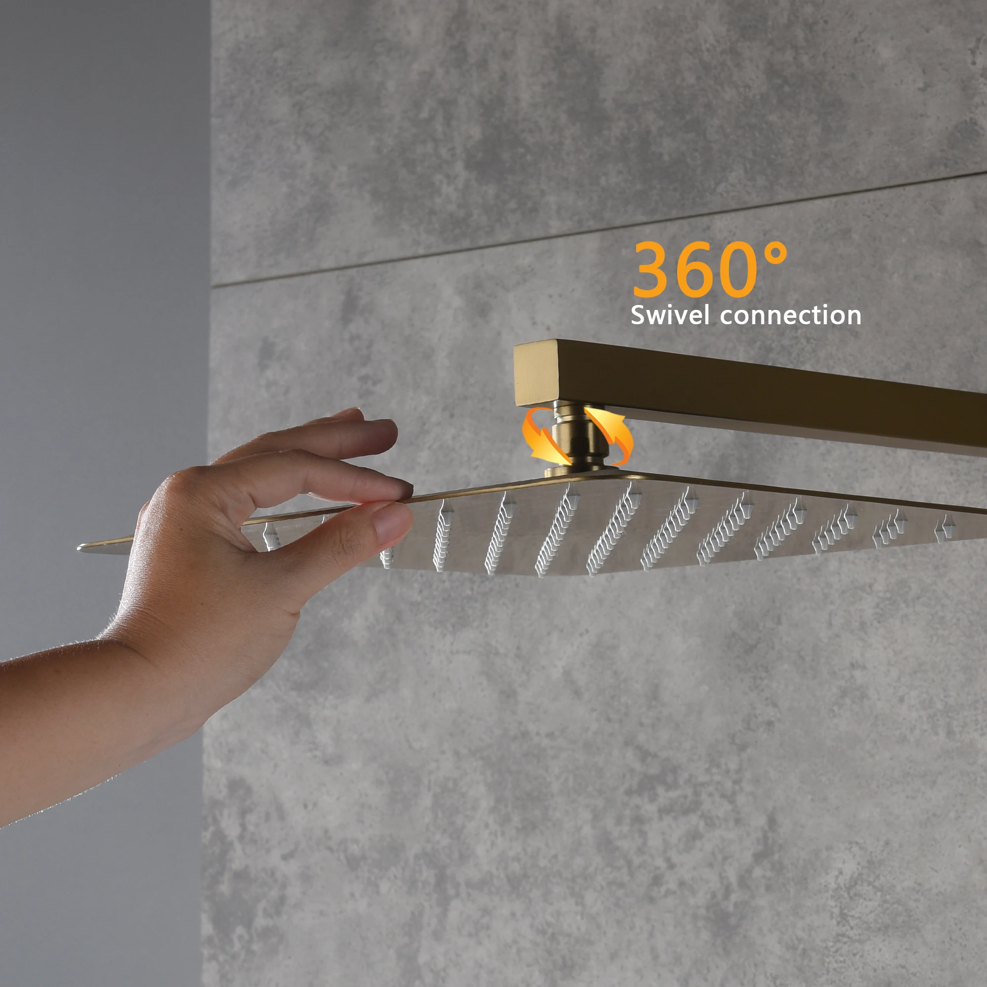 

12 Inch High Water Pressure Brushed Gold Bath Water Saving Square Bath Ceiling Overhead Rain Head Shower
