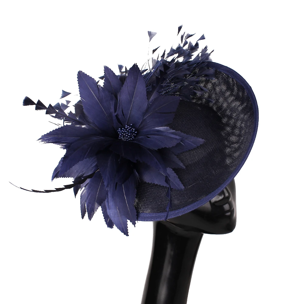 Vintage Ladies Chuch Formal Headpiece Elegant Women Big Derby Fascinators Hats Headbands Flower Headwear Cocktail Accessories