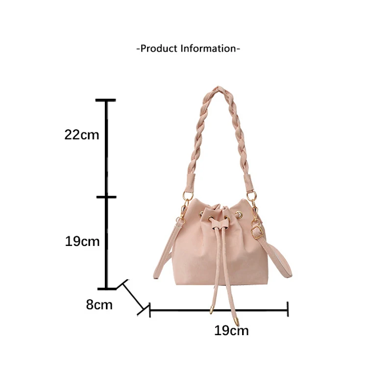 Women Pu Leather Crossbody Bag , Woven Shoulder Strap Design Handbag , Solid Color Drawstring Bucket Bag ,Handbags 2024 New