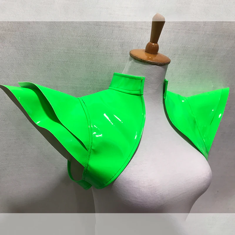 

Fluorescent Green Performance Outfit Flying Shoulder Stage Costume Accessories Drag Queen Gogo Dance Outfit Party Show Wear 2807