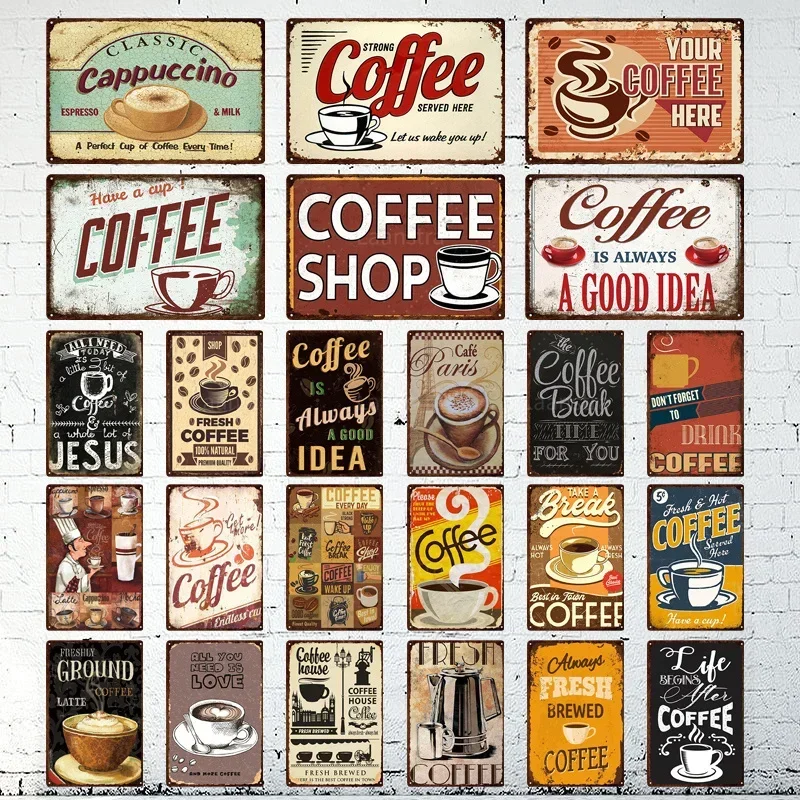 Coffee Vintage Decor Poster Tin Sign Metal Plaque Decorative Retro Plate Cafe Kitchen Living Room Coffee Bar Decor Ron Painting