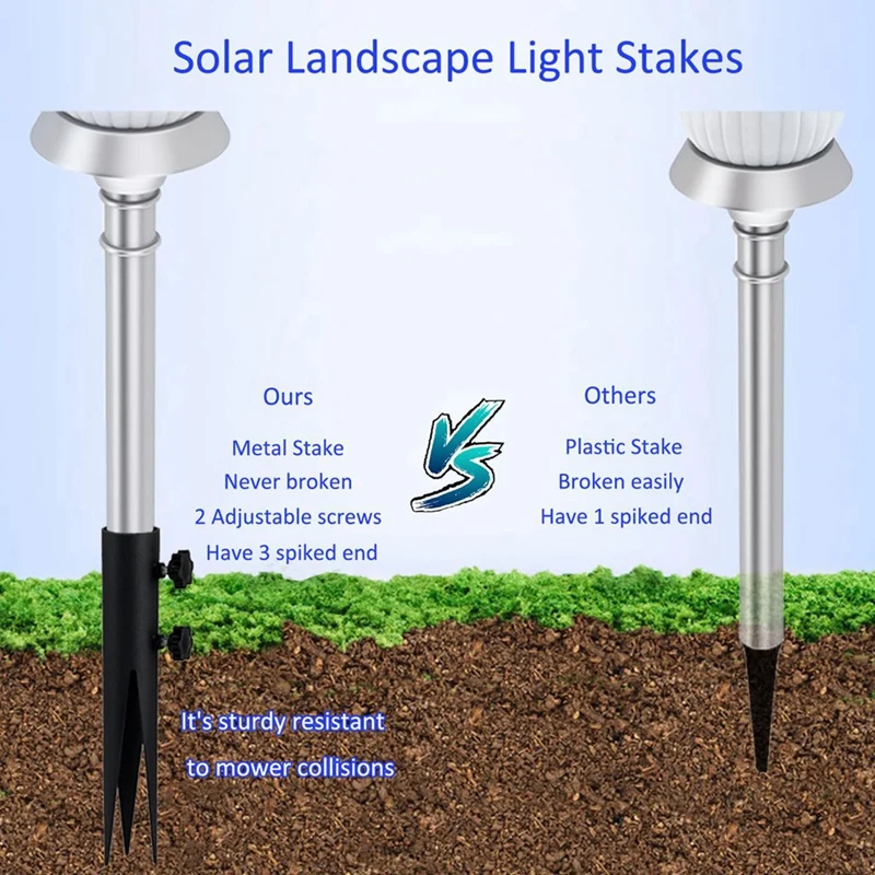 Estacas de acero para linterna, estacas de jardín para luces al aire libre, puntas de tierra negras, estacas de repuesto para luces solares, 4 unidades