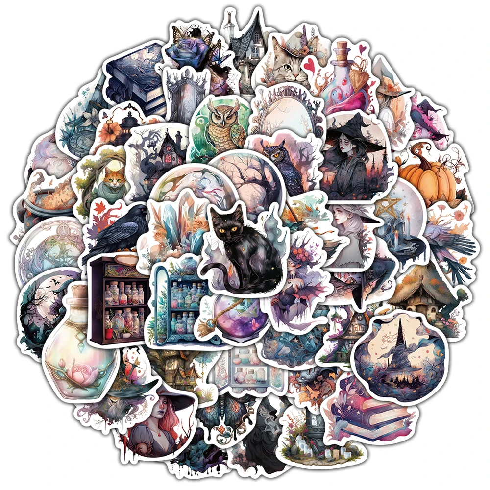 

50/100PCS Pack Cartoon Witch Magic Sticker Aesthetic Decoration Waterproof Scrapbooking Guitar Vinyl for Water Bottle Stickers ﻿