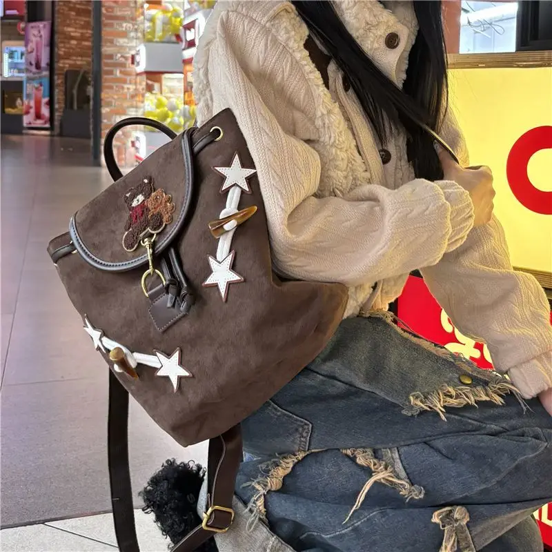 Original Spicy Girl Fashion Backpack Women's Mini Star Niche Design Maillard Backpack Casual Suede Y2K Large Capacity Backpack