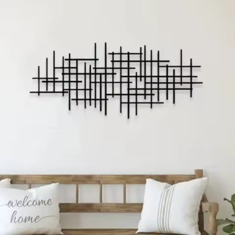 1pc Metal Wall Art Sculpture - Abstract Grid Cover. Geometric Pattern Wall Decoration.Wall Hanging Main Decoration.Wall Sticker.