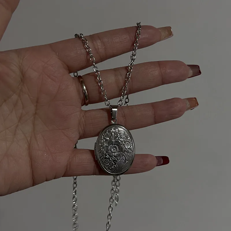 Romantic Heart Locket Pendant Openable Female Silver Color Stainless Steel Photo Frame Charm Necklace for Women Men Jewelry Gift