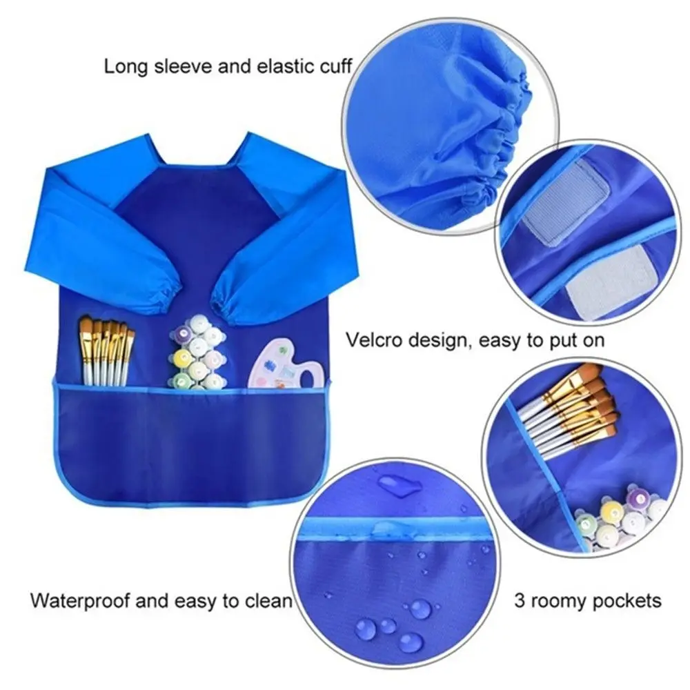 1PC Durable Baby Bibs Colorful Long Sleeve Apron Waterproof Toddler Feeding Bibs Burp Cloths Children Kids Painting Apron