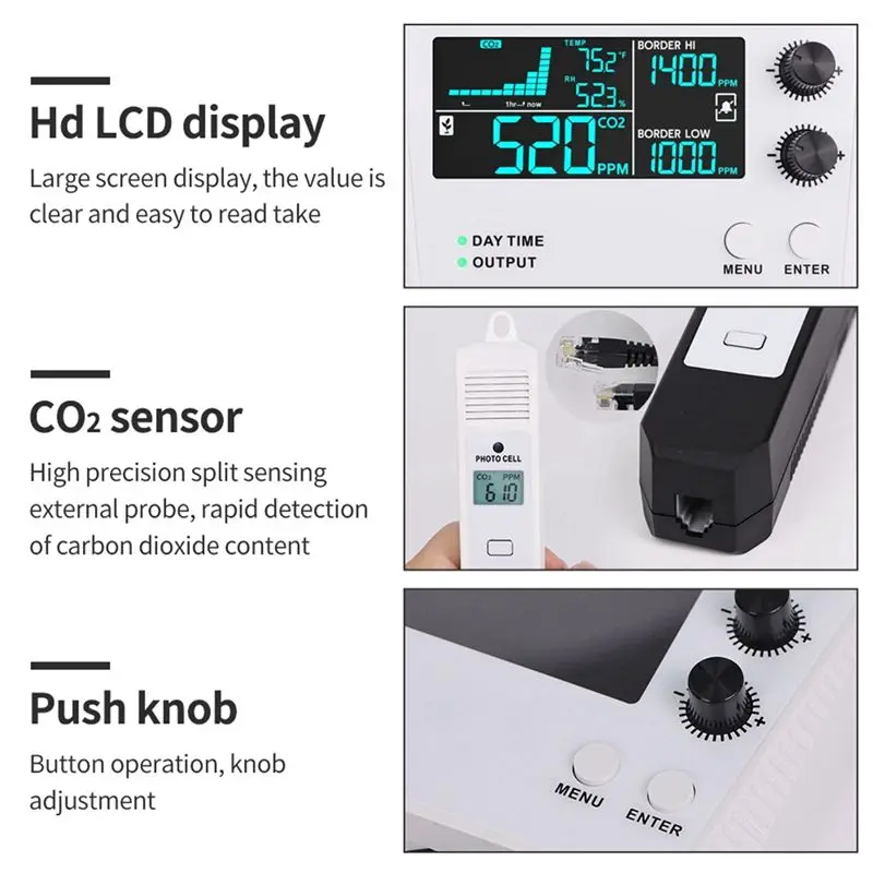PZHI-Carbon Dioxide Controller Single Channel Split Probe CO2 Monitor CO2 Pressure Reducer Valve For Greenhouse EU Plug B