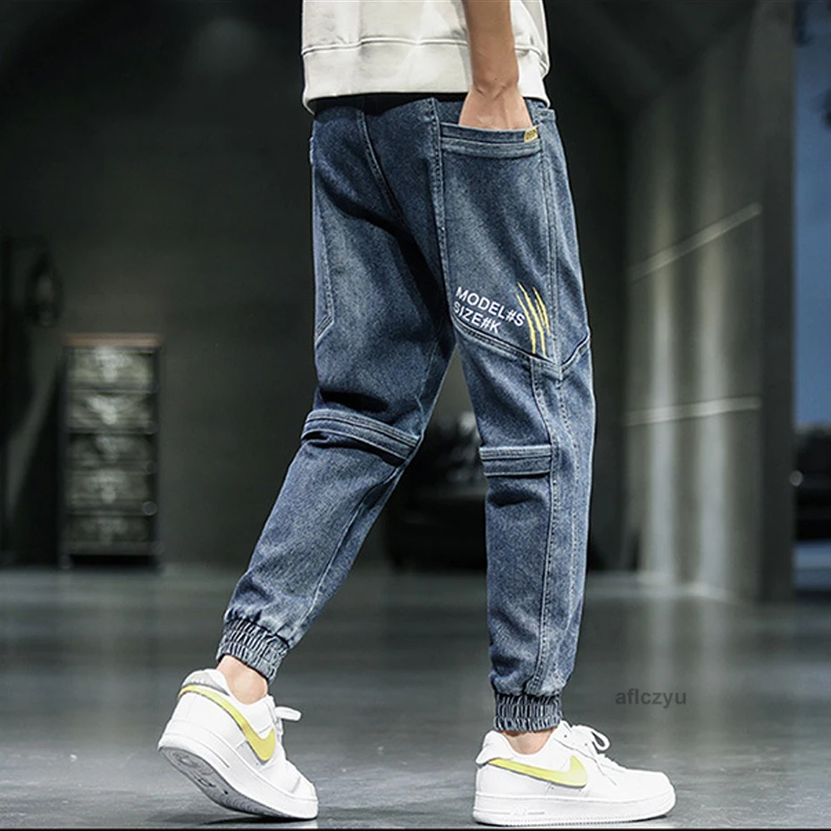 Jogger Jeans Men Denim Pants Plus Size 8XL Fashion Casual Elastic Waist Denim Pants Male Solid Color Trousers